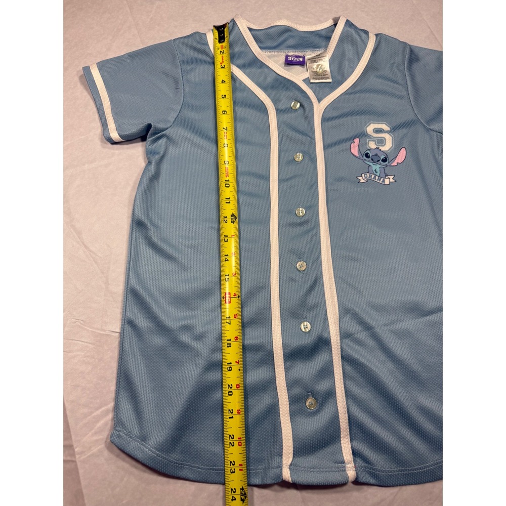 Disney Kids Stitch Ohana Baseball Jersey Shirt 14 Blue Lilo Graphic Sporty - Picture 7 of 7